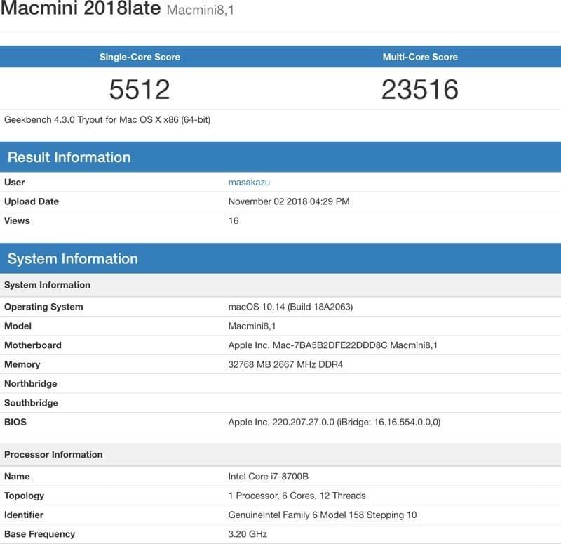 benchmark Mac mini 2018