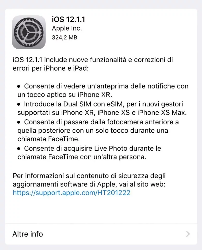 Disponibile iOS 12.1.1, macOS 10.14.2 e tvOS 12.1.1 1 iOS 12.1.1
