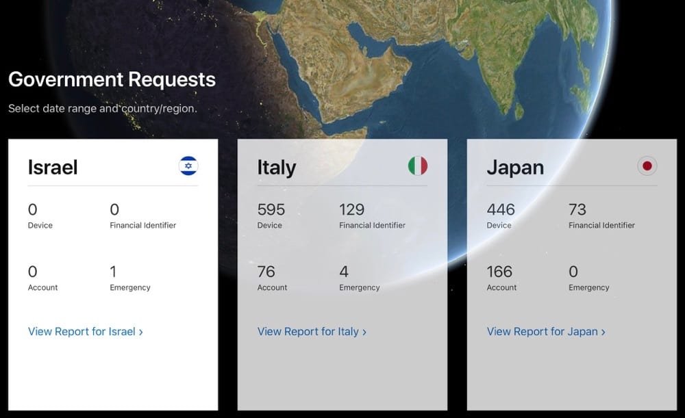 Apple cambia la grafica del sito relativo alla richiesta di documenti dalle autorità 3 report governativo