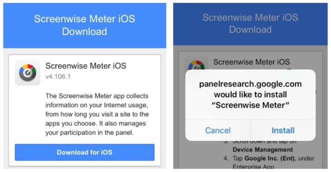 Anche Google spiava gli utenti iPhone con un certificato 1 Screenwise Meter iOS