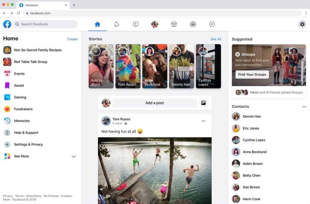 Facebook nuova grafica