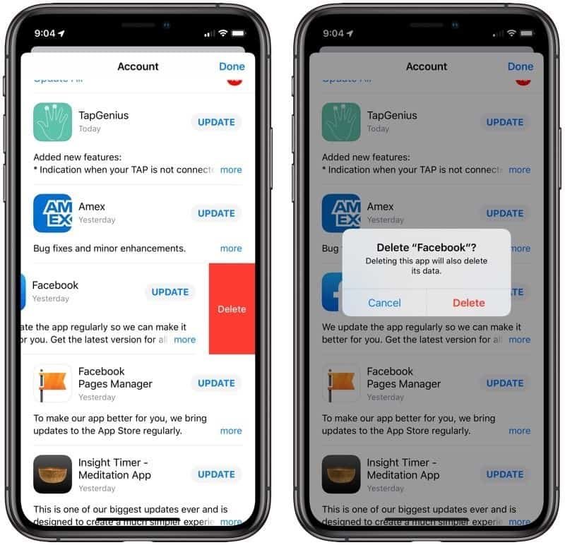 iOS 13 cancellare app