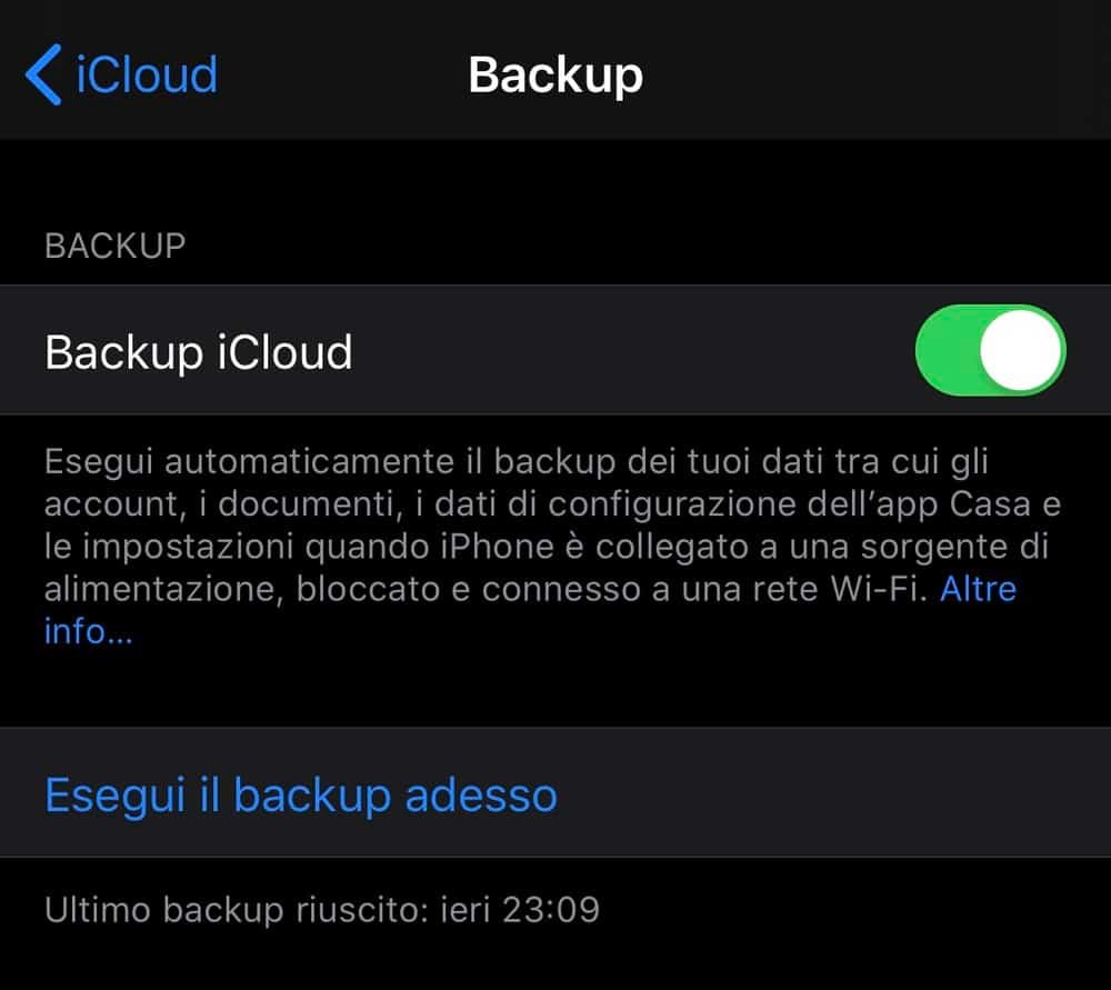 Come effettuare il downgrade da iOS 13 beta a iOS 12 e risolvere i problemi 2 Il backup su iCloud