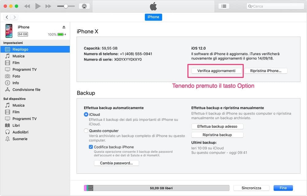 Come effettuare il downgrade da iOS 13 beta a iOS 12 e risolvere i problemi 6 Tenendo premuto Option premete su Verifica Aggiornamenti