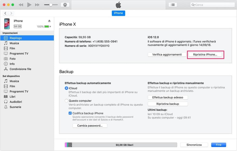 Come effettuare il downgrade da iOS 13 beta a iOS 12 e risolvere i problemi 5 Il pulsante Ripristino in iTunes