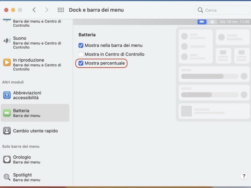 Percentuale batteria Mac