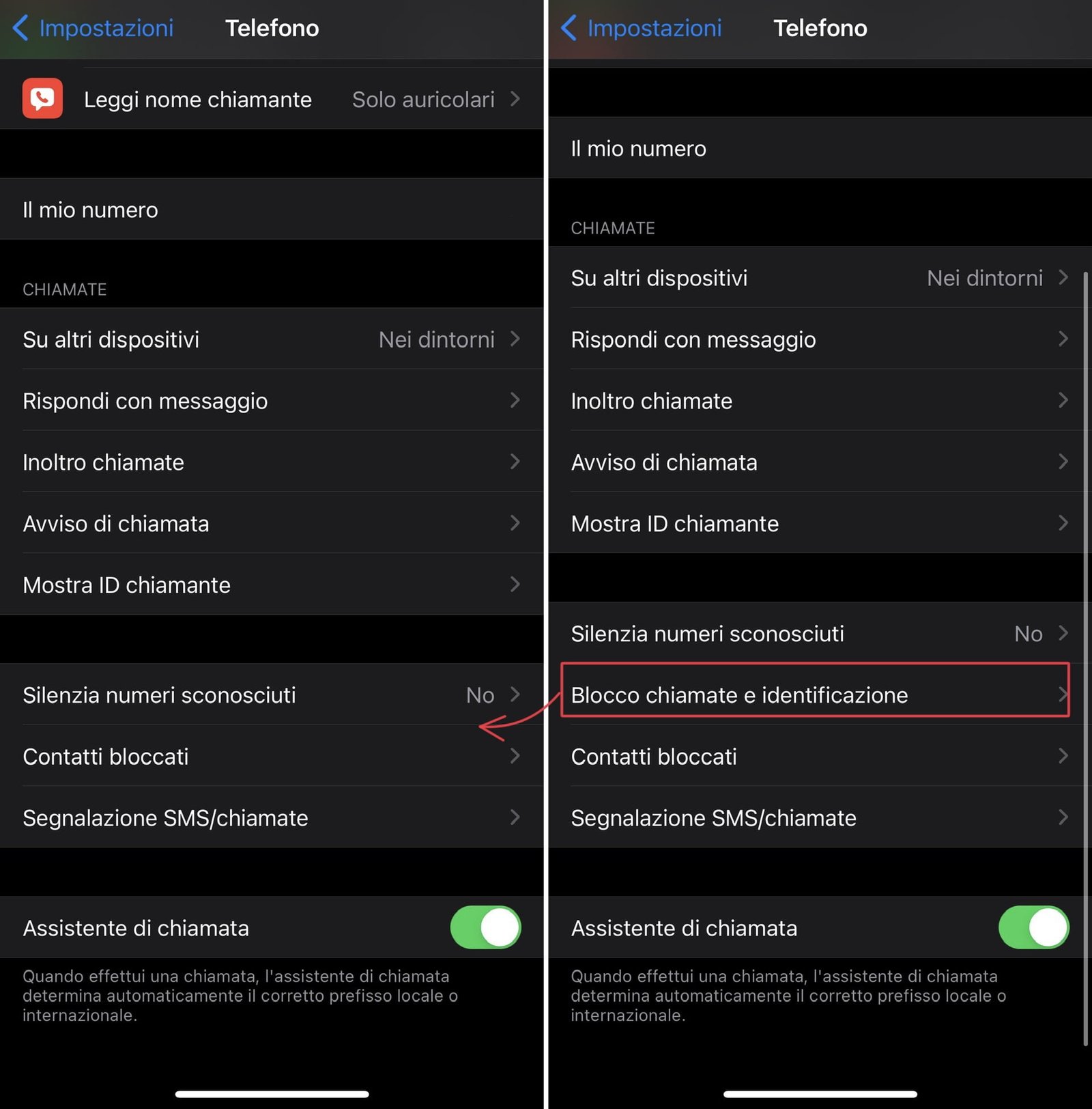 Cosa fare se sparisce Blocco chiamate e identificazione in iOS 1 La sezione Blocco chiamate e identificazione in iOS