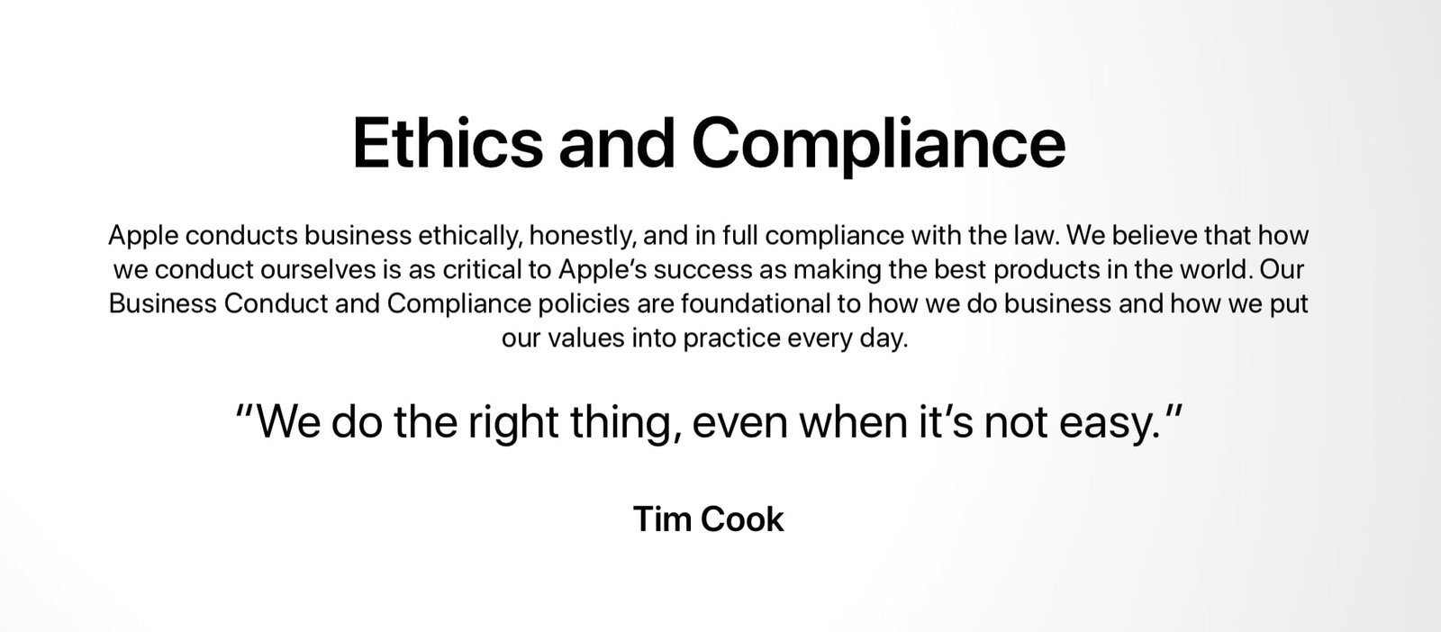 Etica e Conformità, una nuova sezione del sito di Apple con i suoi valori 1 La nuova sezione Ethics and Compliance sul sito di Apple