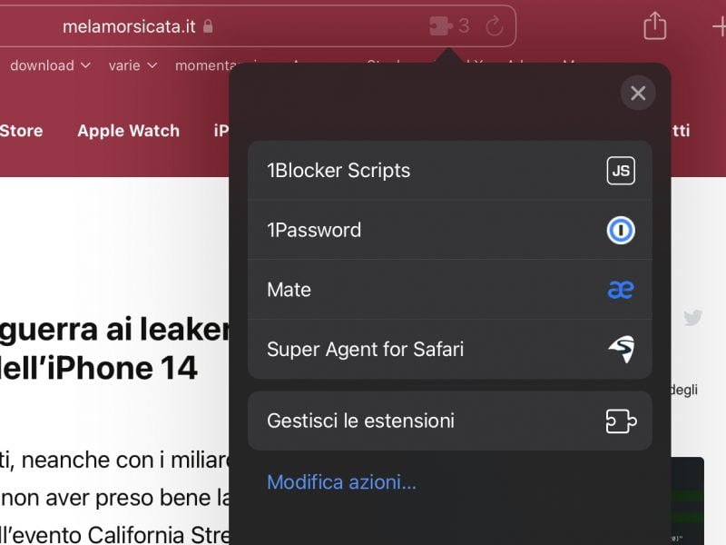 iOS 15 estensioni Safari
