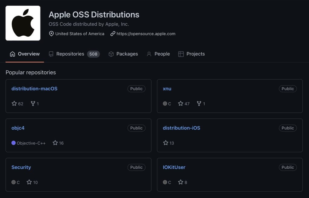 Apple Carica Alcuni Progetti Open Source Nel Suo GitHub