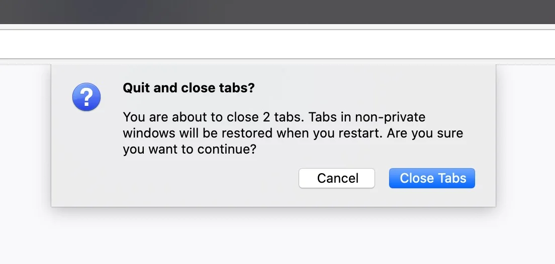 Come evitare di chiudere Safari per sbaglio in macOS 1 L'avviso di chiusura tab di Safari in Snow Leopard