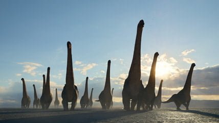 Un gruppo di dreadnoughtus in “Il pianeta preistorico”