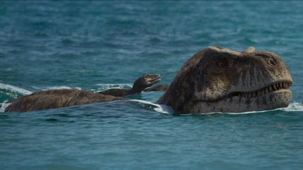 Un tirannosauro con il suo cucciolo in “Il pianeta preistorico”