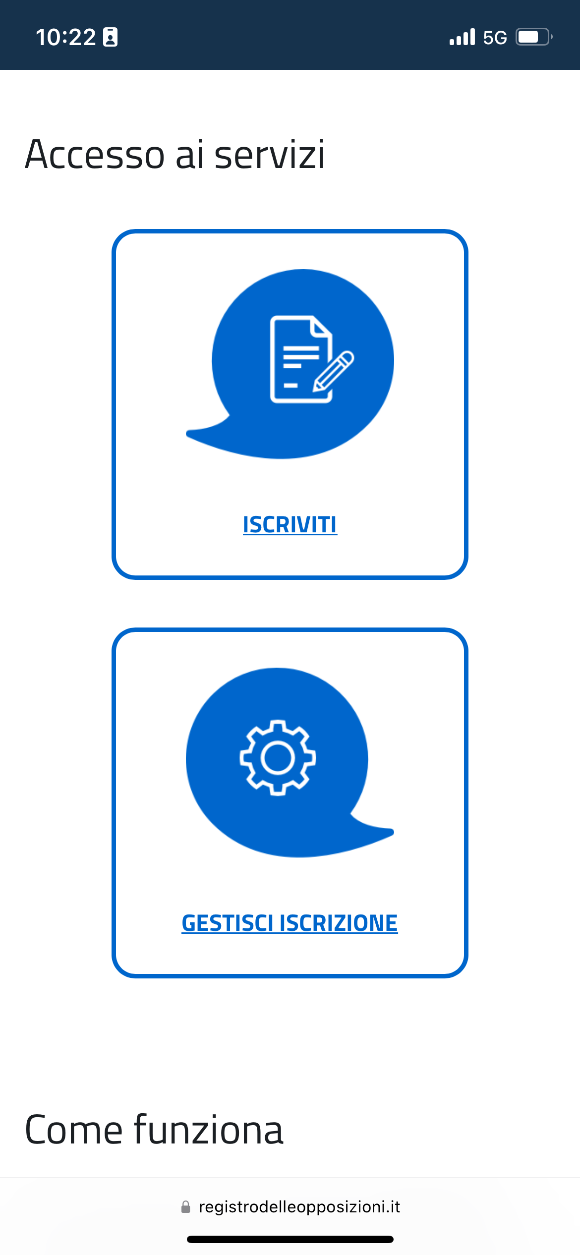I pulsanti di iscrizione al registro delle opposizioni
