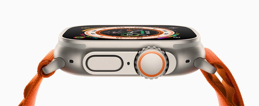 La ghiera digitale dell’Apple Watch Ultra con il pulsante programmabile.