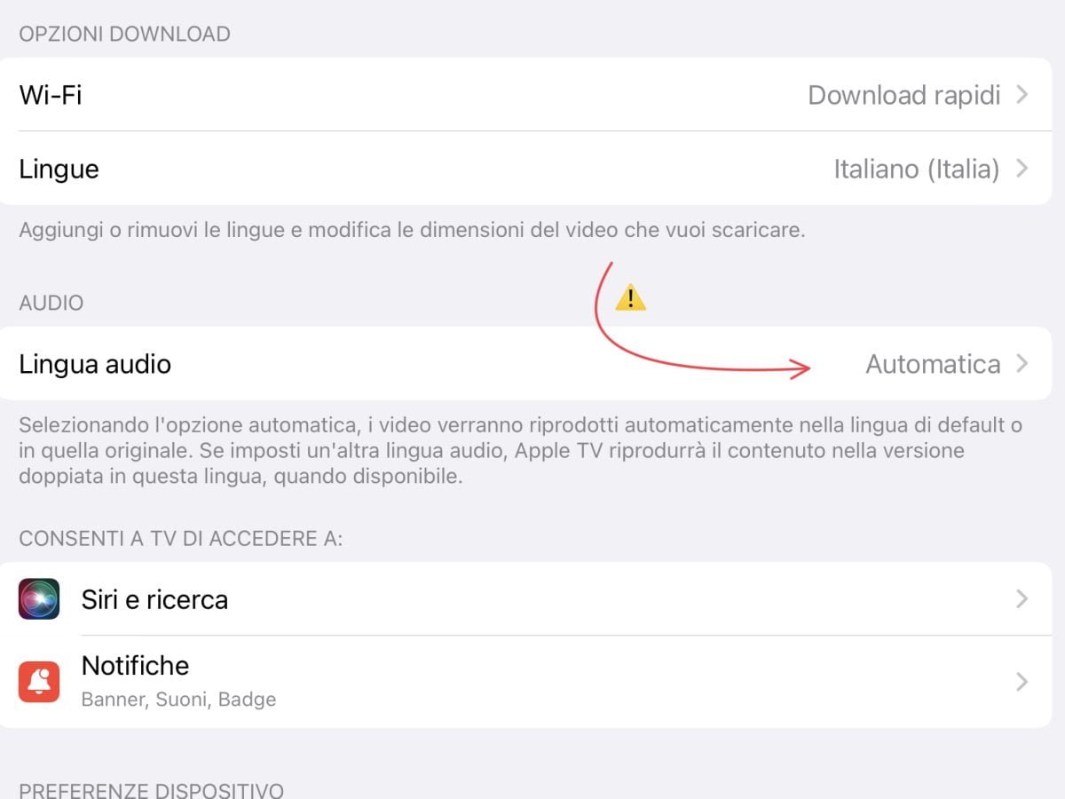 Lopzione per sistemare i contenuti di Apple TV
