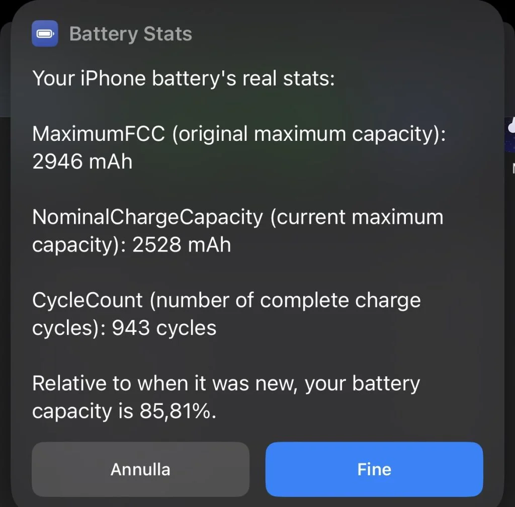 Scopri la percentuale di salute della batteria dell'iPad con Battery Stats Shortcut 2 Check batteria iPhone