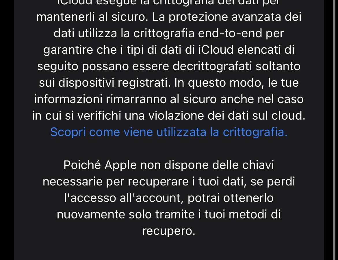 La protezione avanzata dei dati di iCloud mi fa sentire al sicuro 1 La protezione avanzata dei dati di iOS