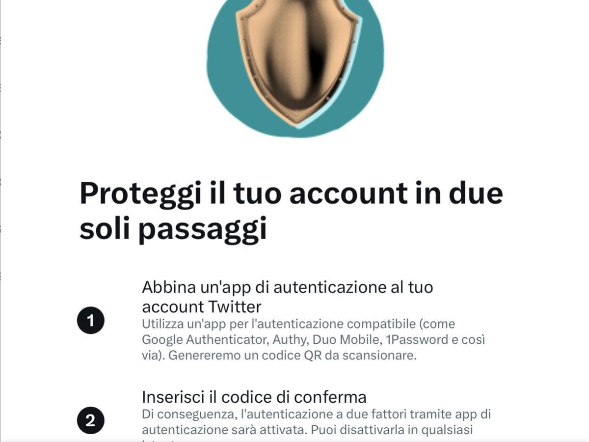 Autenticazione a doppio fattore per Twitter