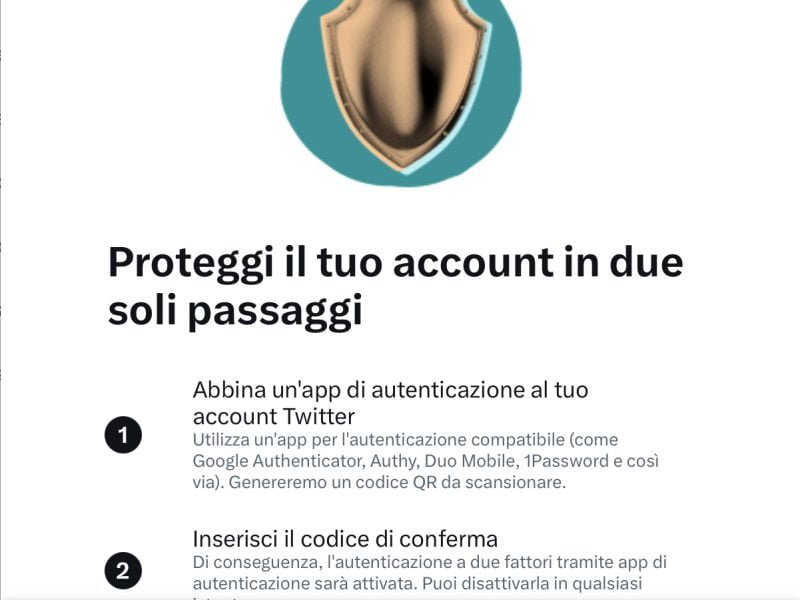 Autenticazione a doppio fattore per Twitter