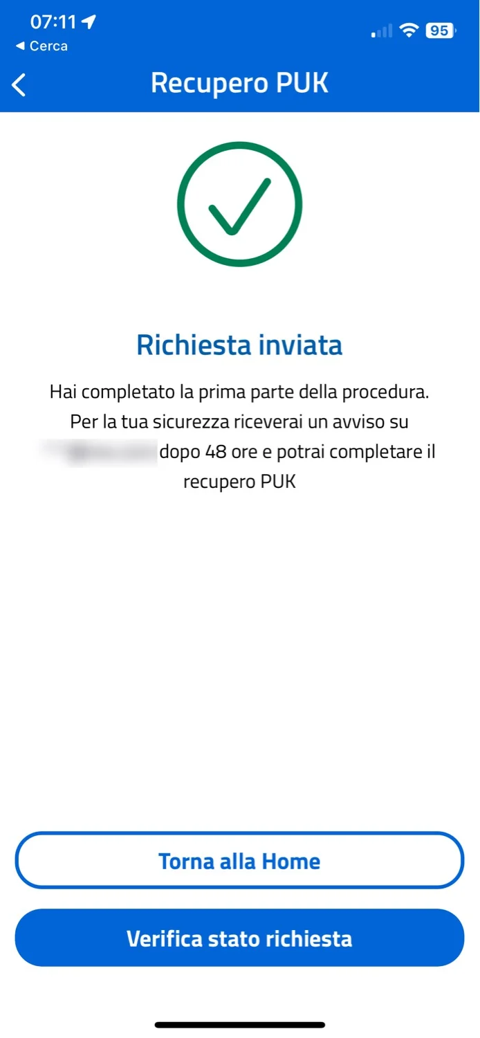 La richiesta di recupero del codice PUK