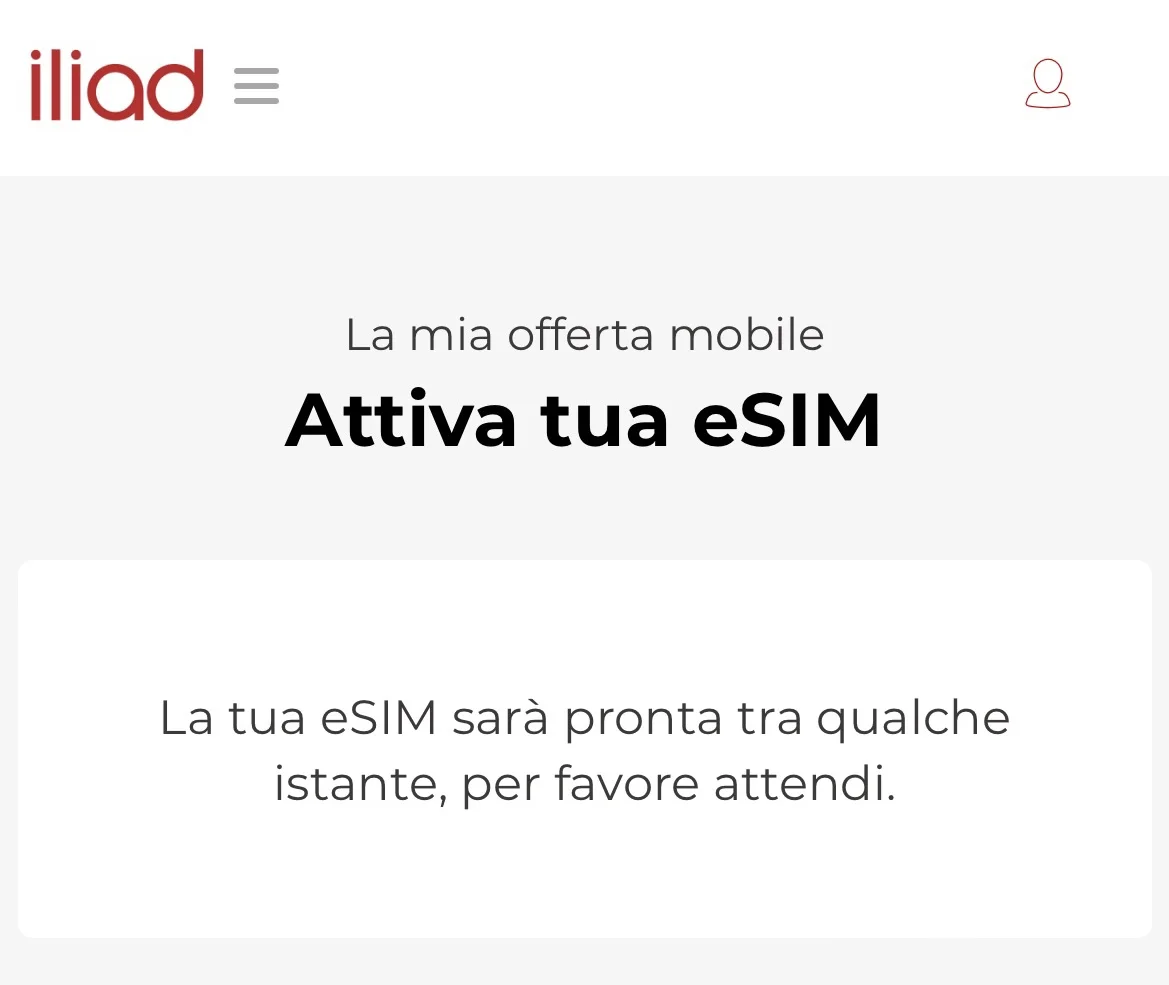 Il messaggio che avvisa che la eSIM è in fase di generazione