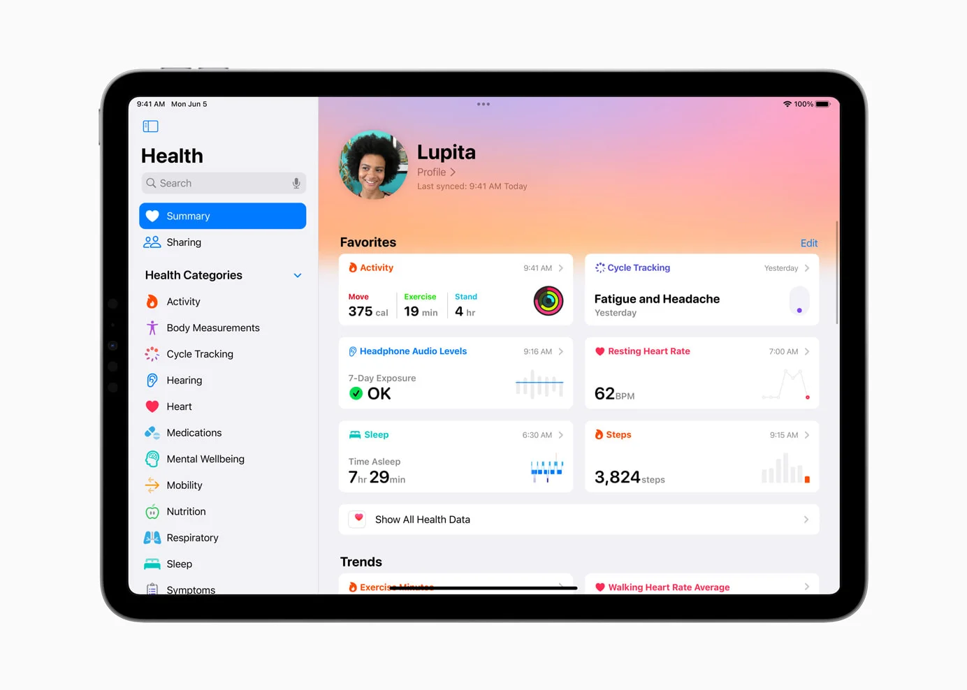 L’app Salute ottimizzata per iPad