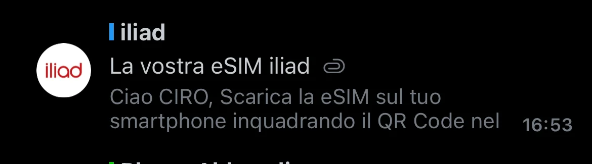 L’e-mail con la propria eSIM