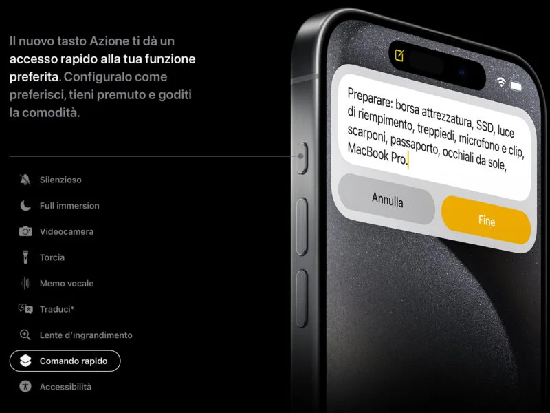Il pulsante Azione programmabile negli iPhone 15 Pro
