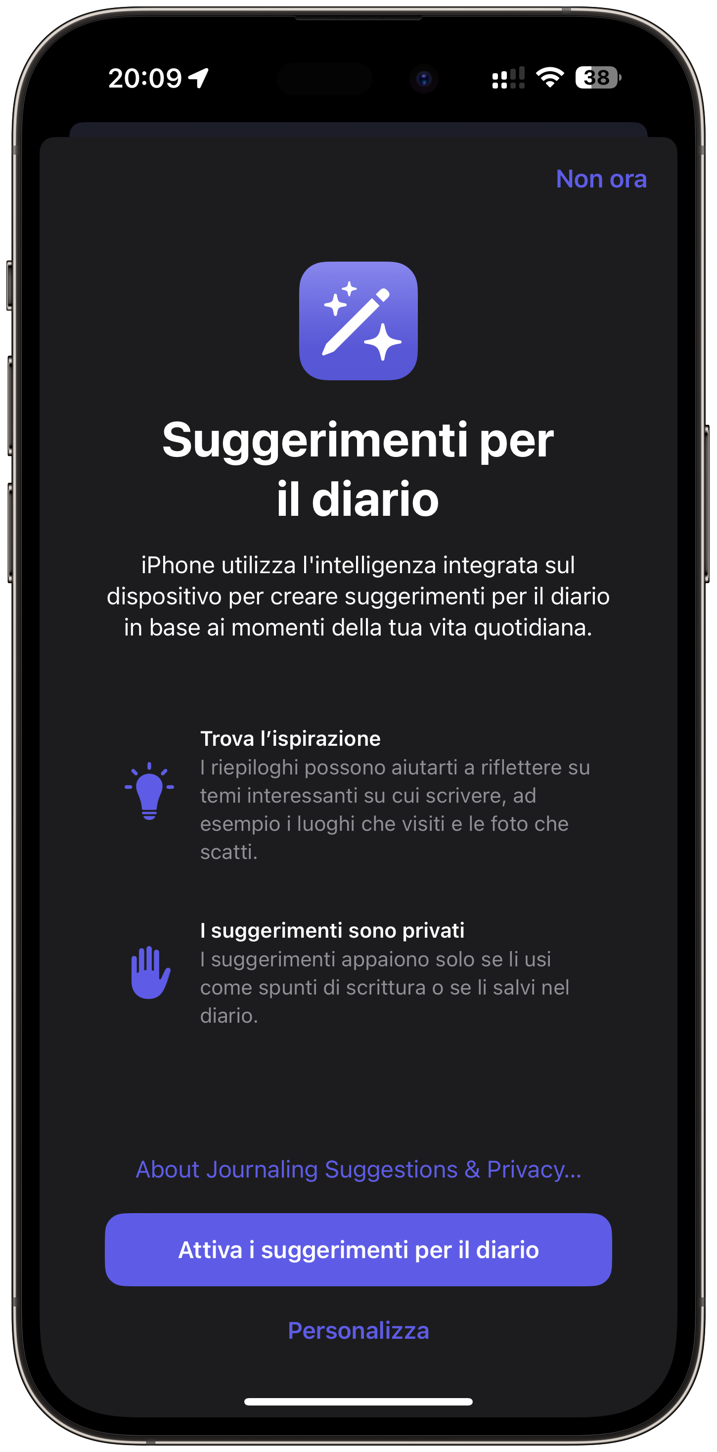 L'app Diario di iOS 17.2 provata per voi 2 L’app Diario suggerirà degli elementi