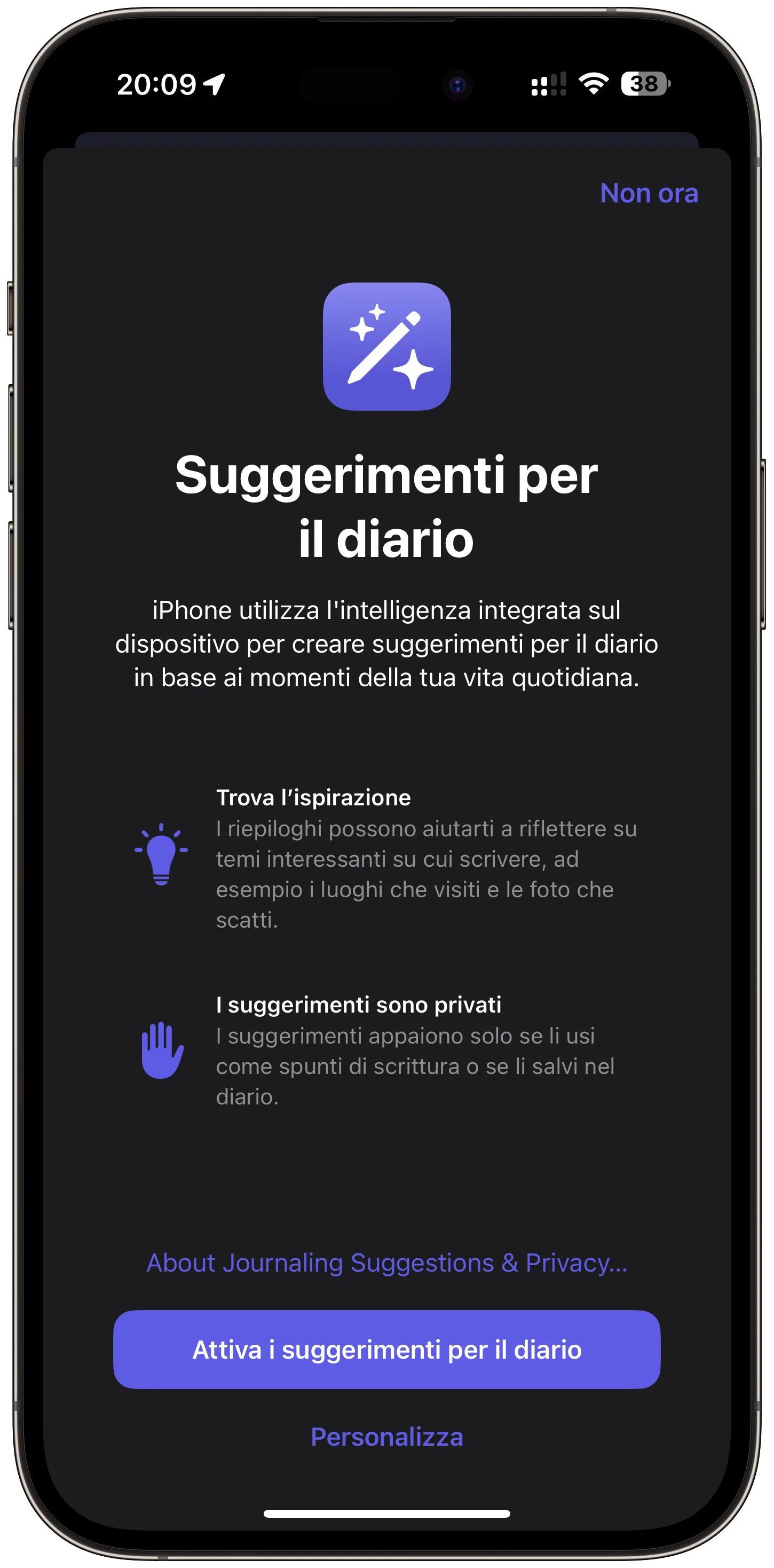 L'app Diario di iOS 17.2 provata per voi 2 L’app Diario suggerirà degli elementi