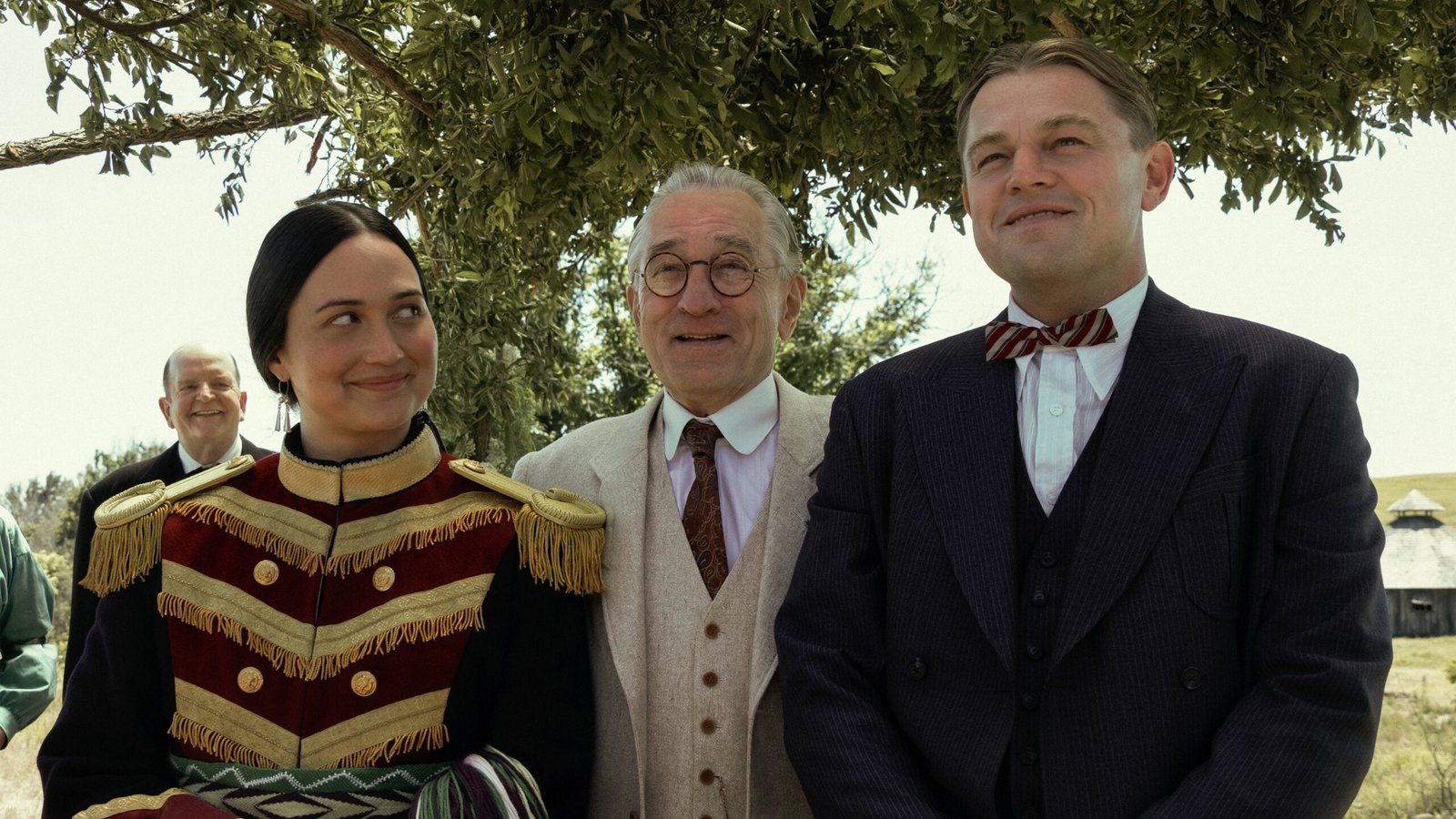 Lily Gladstone, Robert De Niro and Leonardo Di Caprio
