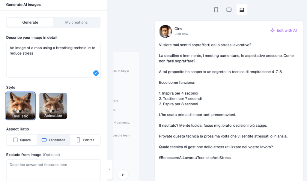 Socialsonic: il tool per usare l'AI e diventare un esperto su LinkedIn 2 creazione immagini Socialsonic