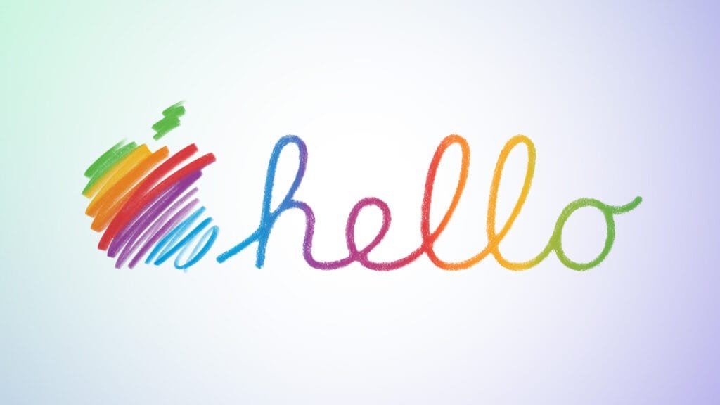 Logo di Instagram con la scritta 'Hello Apple' in primo piano, che indica il nuovo account.