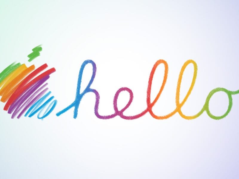 Logo di Instagram con la scritta 'Hello Apple' in primo piano, che indica il nuovo account.