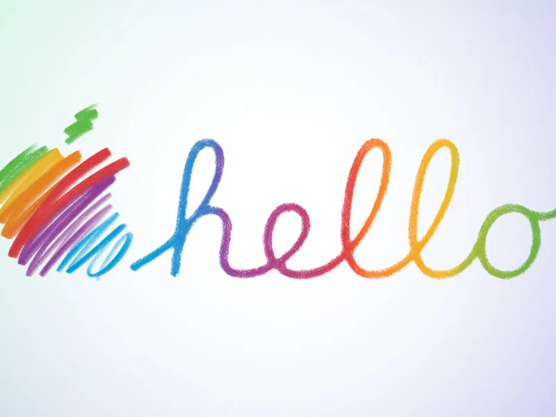 Logo di Instagram con la scritta 'Hello Apple' in primo piano, che indica il nuovo account.