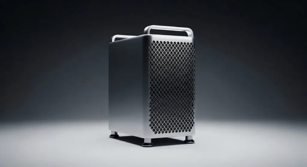 Mac Pro tower su superficie studio — morte del Mac Pro morte del Mac Pro — workstation Apple Mac Pro tower su superficie studio professionale