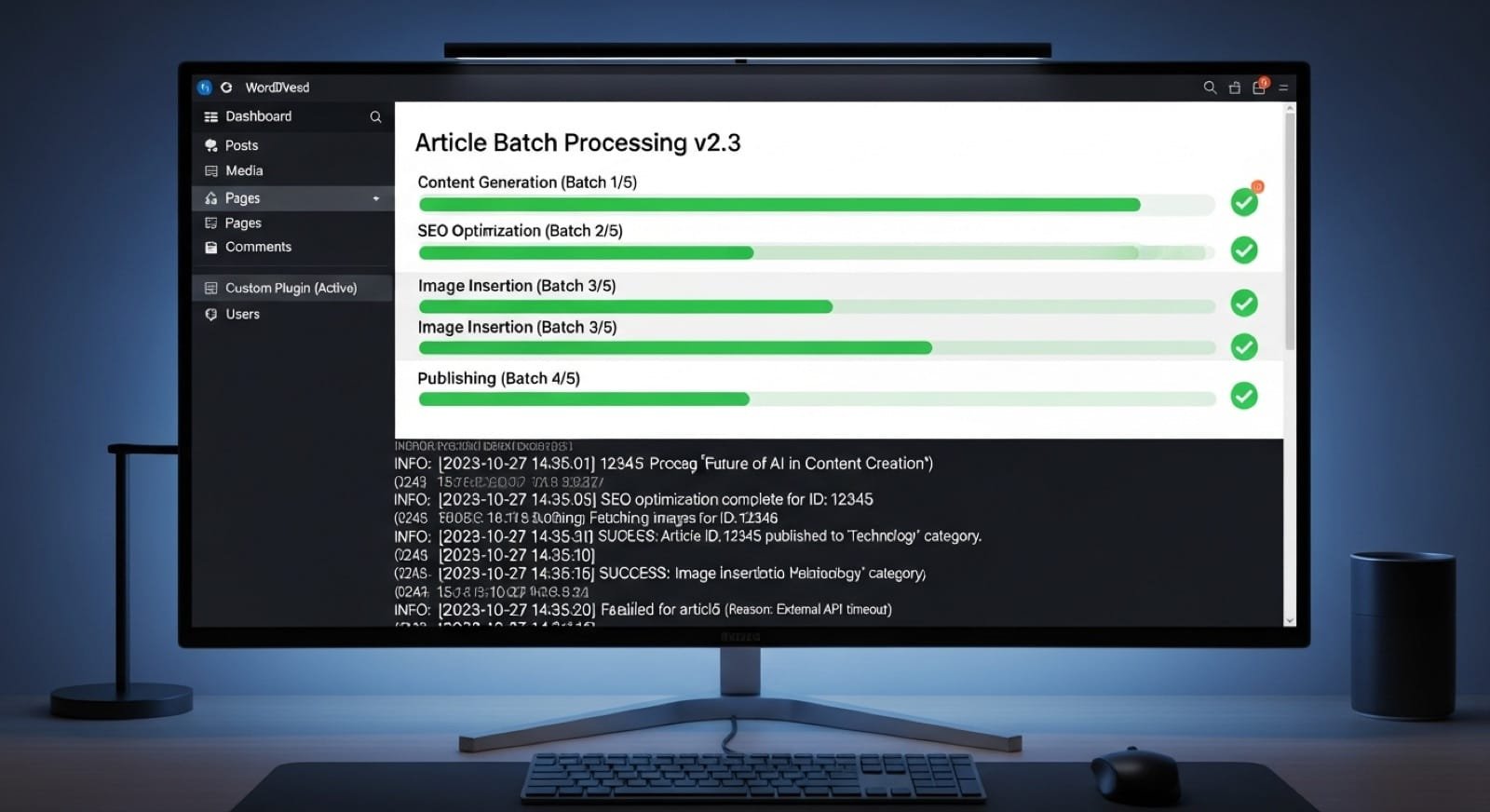 Plugin WordPress per il batch processing automatico di articoli creato con vibe coding