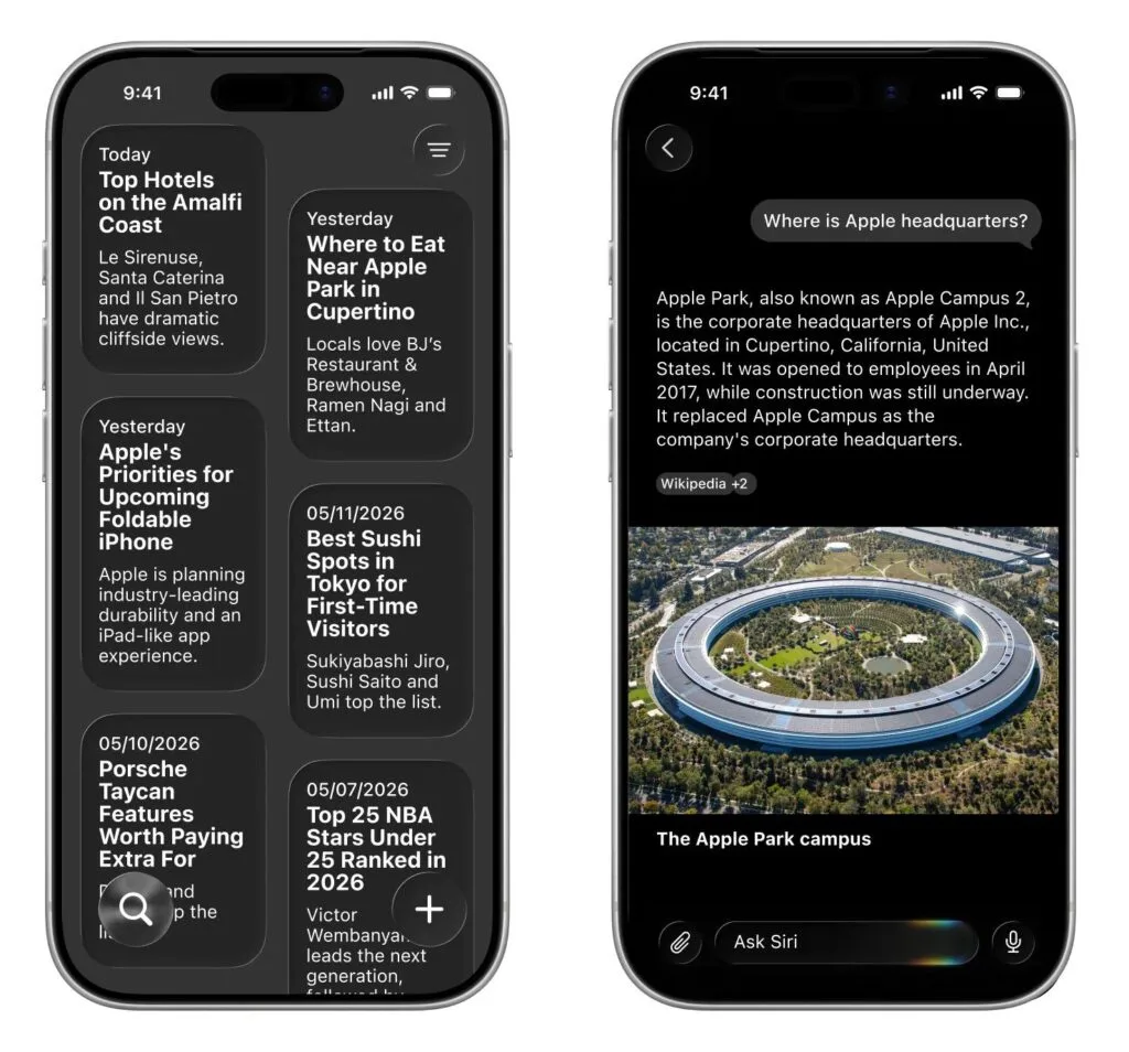 WWDC 2026: tutte le indiscrezioni prima della keynote dell'8 giugno 2 Render ricreato da Bloomberg: la nuova app Siri standalone in iOS 27 con cronologia chat