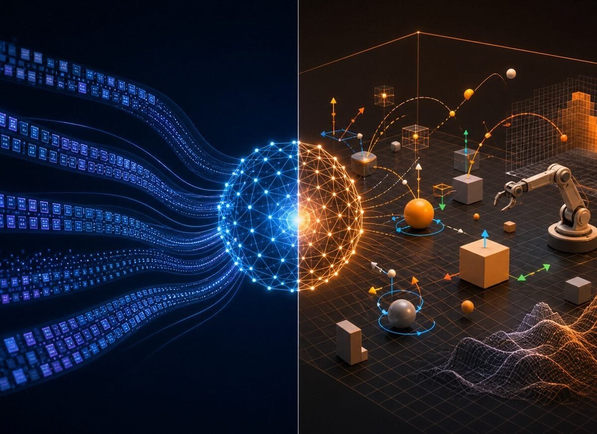 Confronto concettuale tra LLM e world model nell'intelligenza artificiale