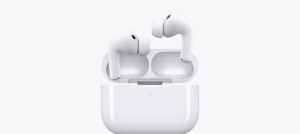 Apple AirPods wireless earbuds on a neutral background