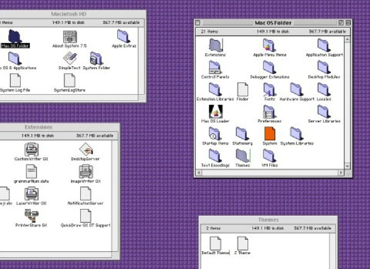 Schermata di una build beta di Copland con Finder e preferenze colorate