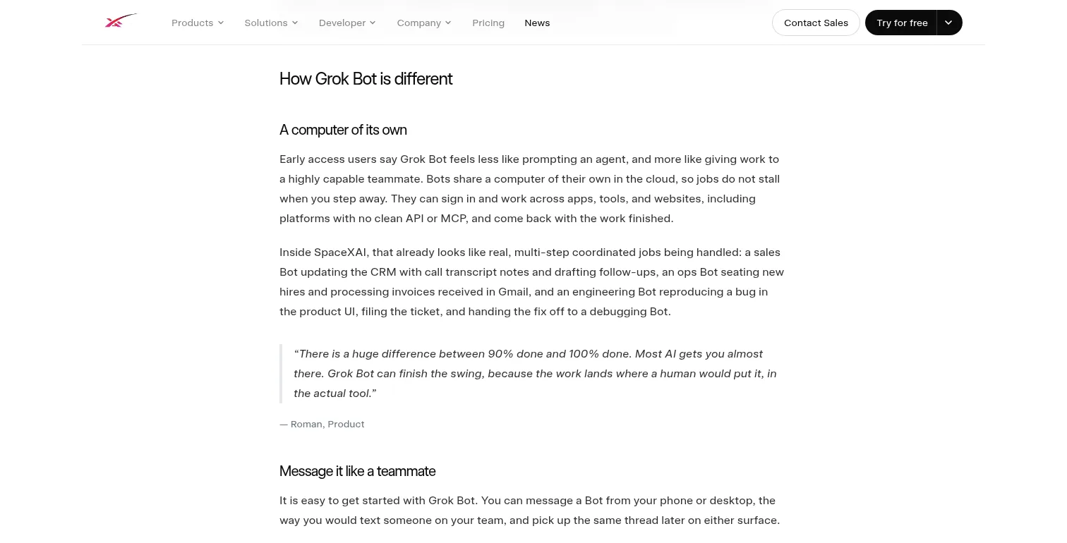 Grok Bot vs Hermes: due filosofie di agenti AI 1 Sezione How Grok Bot is different della pagina ufficiale