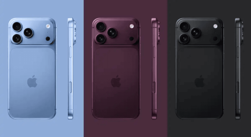 Render dei colori attesi per iPhone 18 Pro: Dark Cherry, Light Blue e Dark Gray