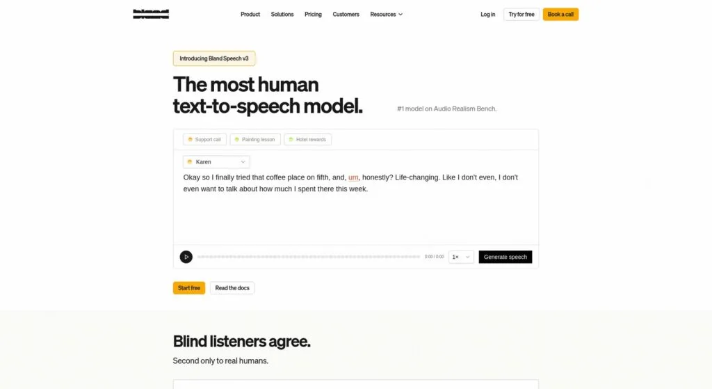 Dial Bot per Grok Bot: telefona per voi 2 Pagina Bland Speech v3 con player vocale e benchmark Audio Realism Bench