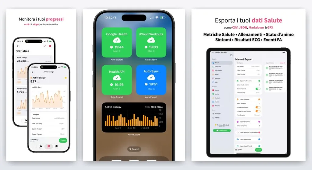 Health Auto Export: i dati di Salute fuori dall'iPhone 3 Statistiche, widget sulla schermata Home e versione per iPad