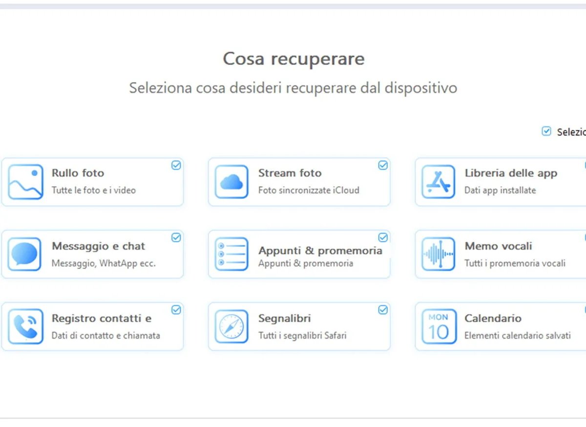 Recupero dati iPhone con Stellar Data Recovery for iPhone: scelta dei dati da recuperare