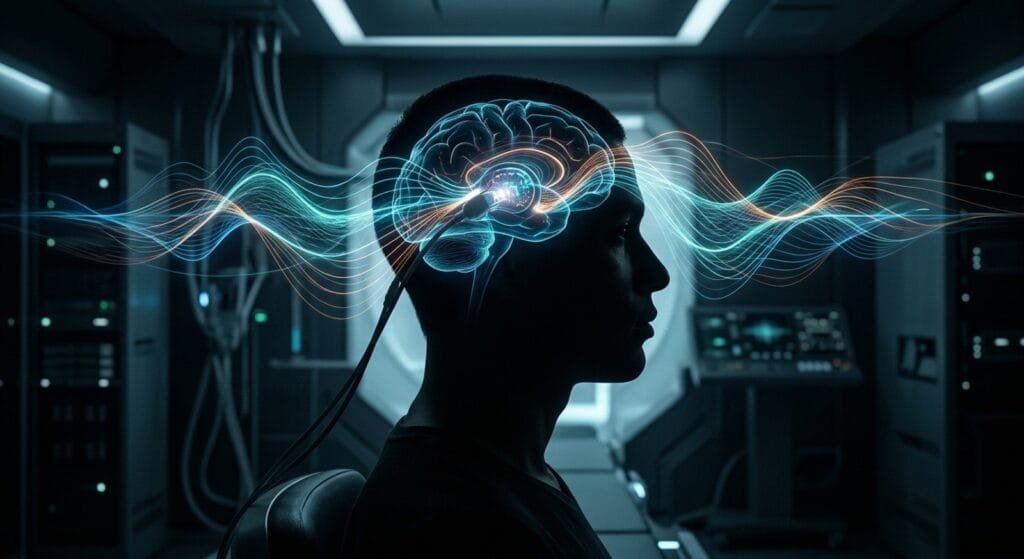 Apple acquisisce Sonera: i sensori magnetici cerebrali per salute e controllo neurale 2 Rappresentazione concettuale di magnetoencefalografia e monitoraggio delle onde cerebrali