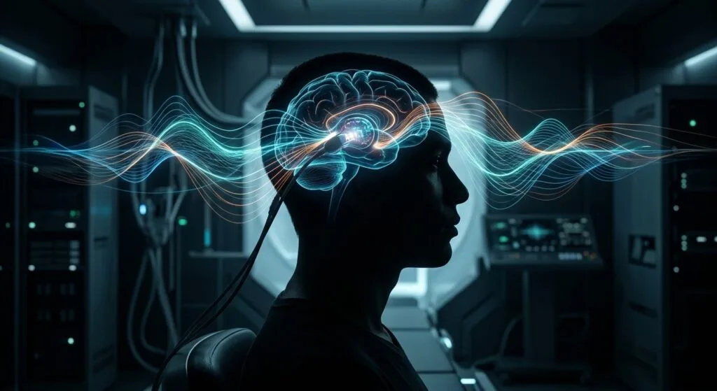 Rappresentazione concettuale di magnetoencefalografia e monitoraggio delle onde cerebrali